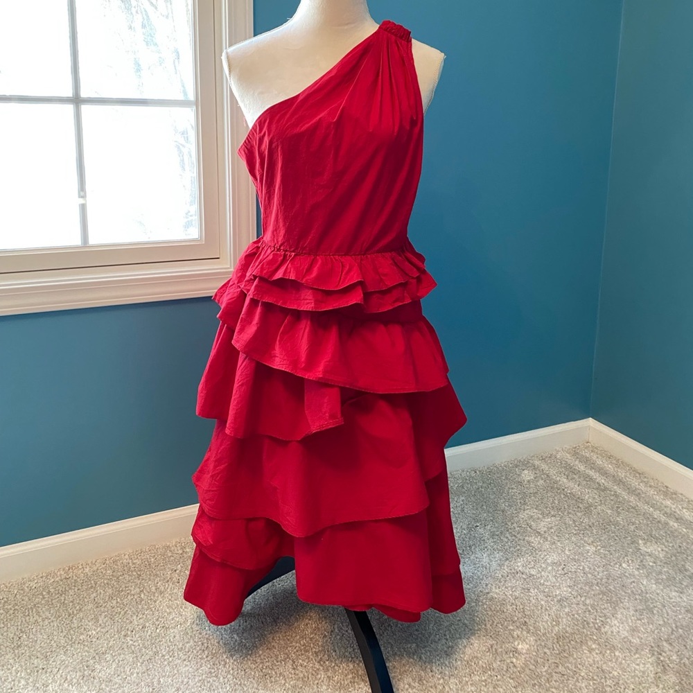 By Anthropologie One-Shoulder Tiered Midi Dress